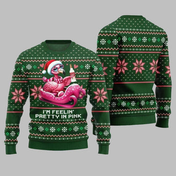 2026 Christmas Flamingo Im Feelin Pretty In Pink Ugly Christmas Sweater - Moonbestprint