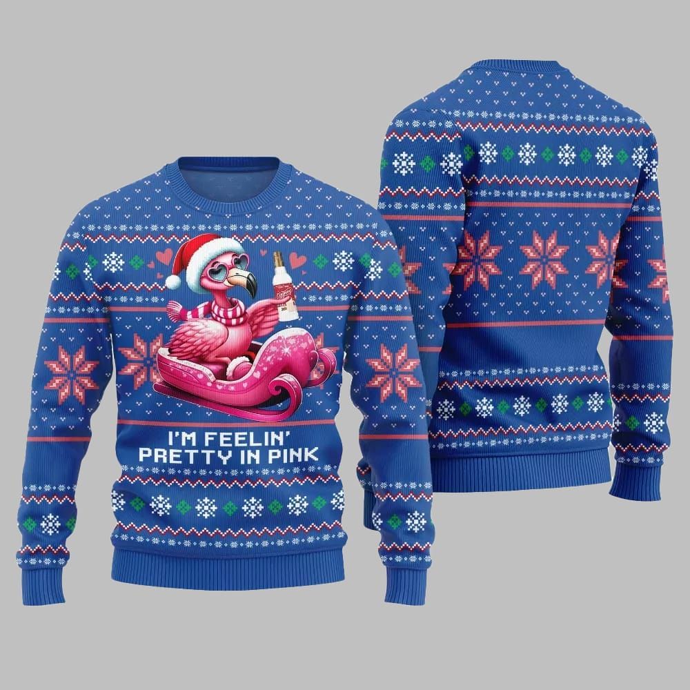 2026 Christmas Flamingo Im Feelin Pretty In Pink Ugly Christmas Sweater - Moonbestprint