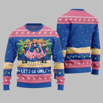 2026 Christmas Flamingo Let's Go Girls Ugly Christmas Sweater - Moonbestprint