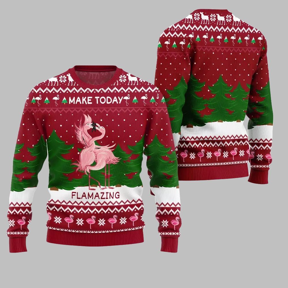 2026 Christmas Flamingo Make Today Flamazing Ugly Christmas Sweater - Moonbestprint
