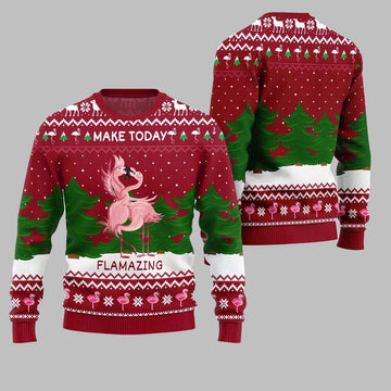 2026 Christmas Flamingo Make Today Flamazing Ugly Christmas Sweater - Moonbestprint