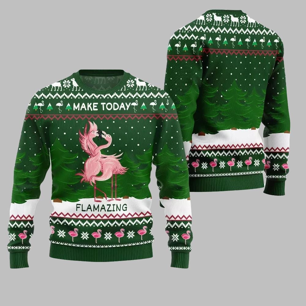 2026 Christmas Flamingo Make Today Flamazing Ugly Christmas Sweater - Moonbestprint