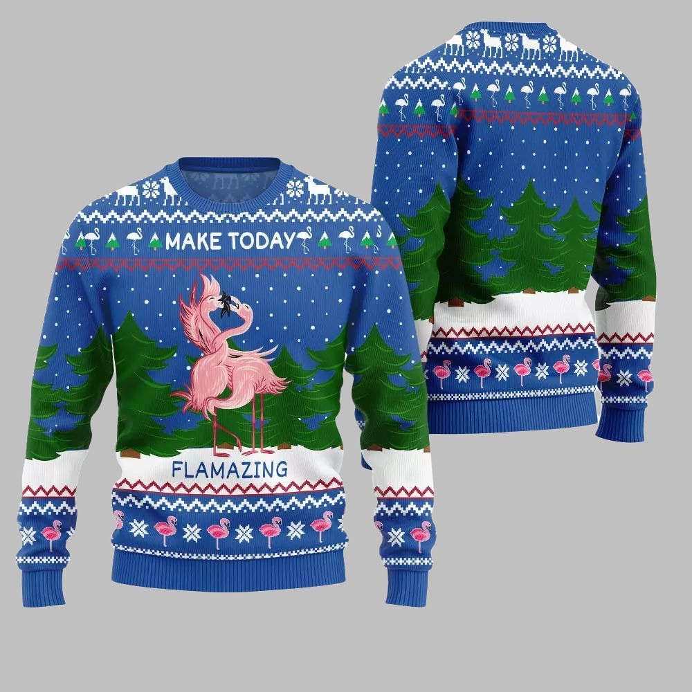 2026 Christmas Flamingo Make Today Flamazing Ugly Christmas Sweater - Moonbestprint