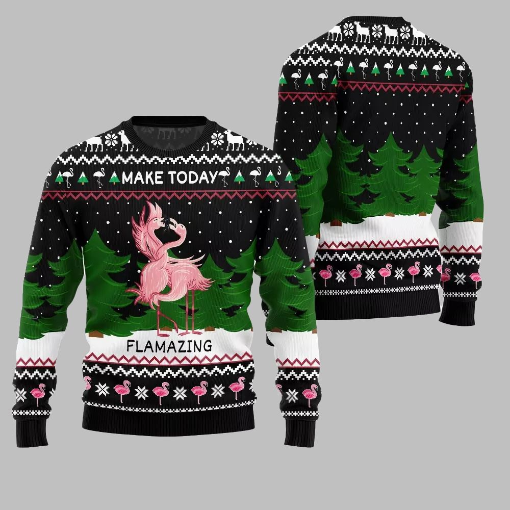 2026 Christmas Flamingo Make Today Flamazing Ugly Christmas Sweater - Moonbestprint