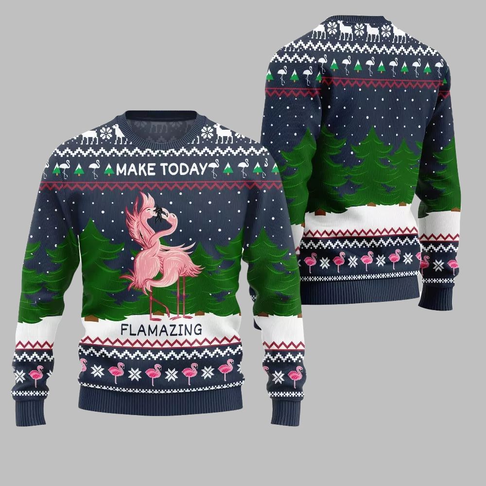 2026 Christmas Flamingo Make Today Flamazing Ugly Christmas Sweater - Moonbestprint