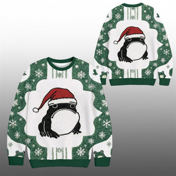 2026 Frog Wearing Santa Hat Ugly Christmas Sweater - Moonbestprint