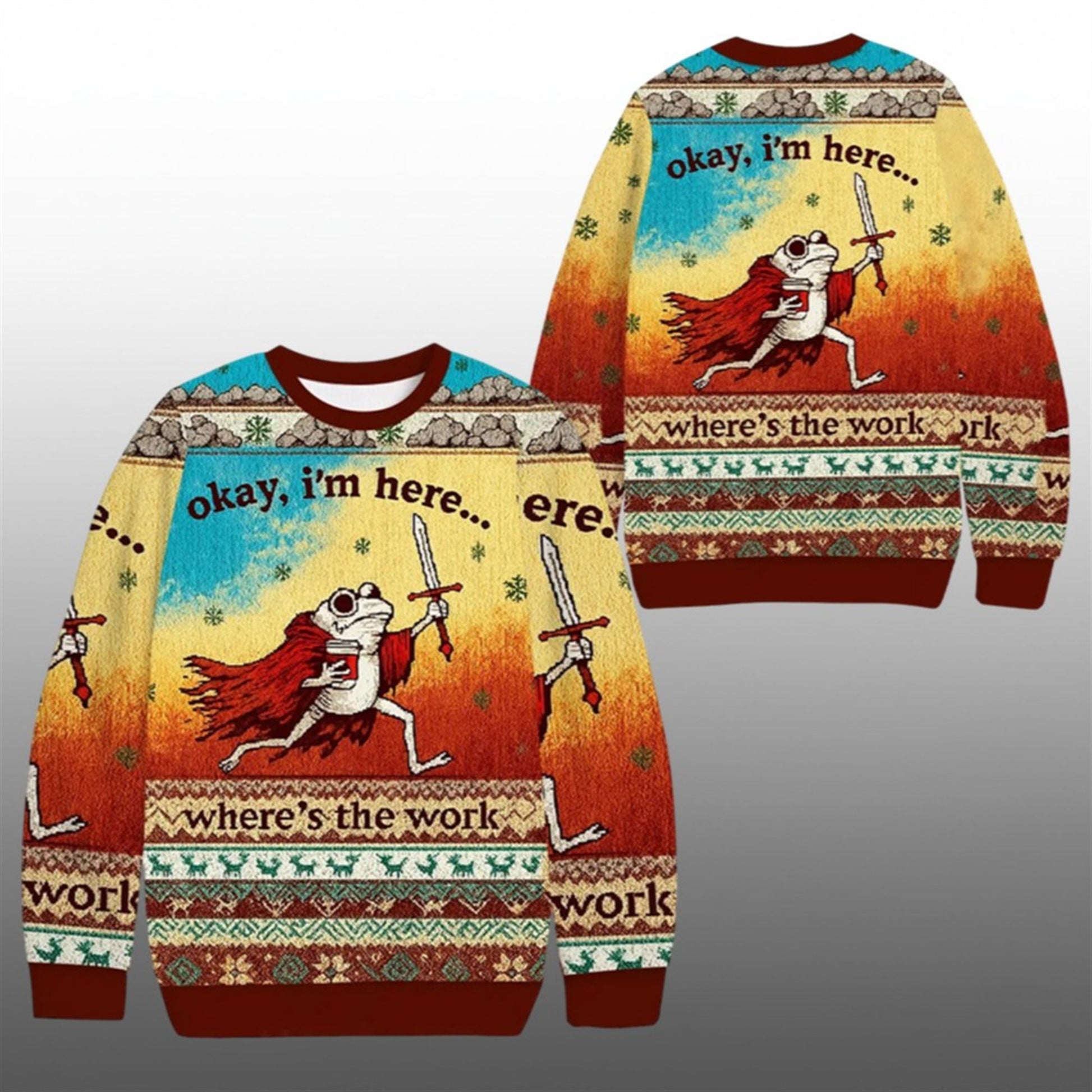 2026 Christmas Frog Where's The Work Ugly Sweater - Moonbestprint
