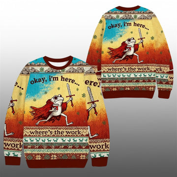 2026 Christmas Frog Where's The Work Ugly Sweater - Moonbestprint