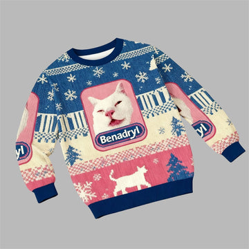 2026 Christmas Funny Benadryl Meme Cat Ugly Sweater - Moonbestprint