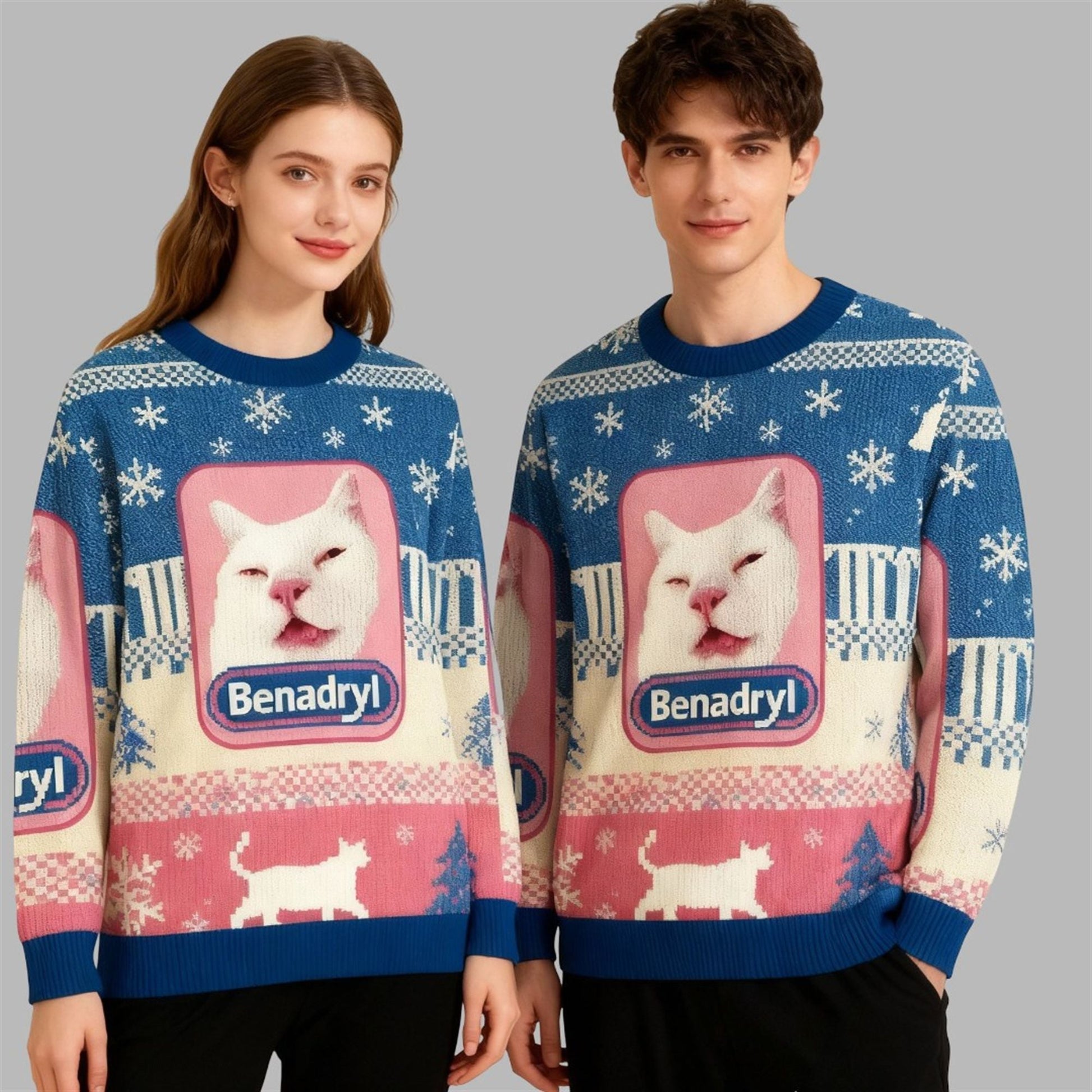 2026 Christmas Funny Benadryl Meme Cat Ugly Sweater - Moonbestprint