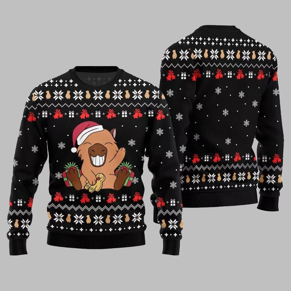 2026 Christmas Funny Capybara Santa Hat Ugly Christmas Sweater - Moonbestprint