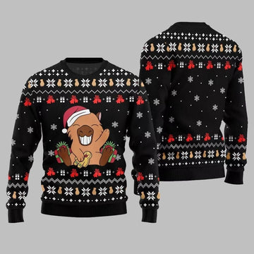 2026 Christmas Funny Capybara Santa Hat Ugly Christmas Sweater - Moonbestprint