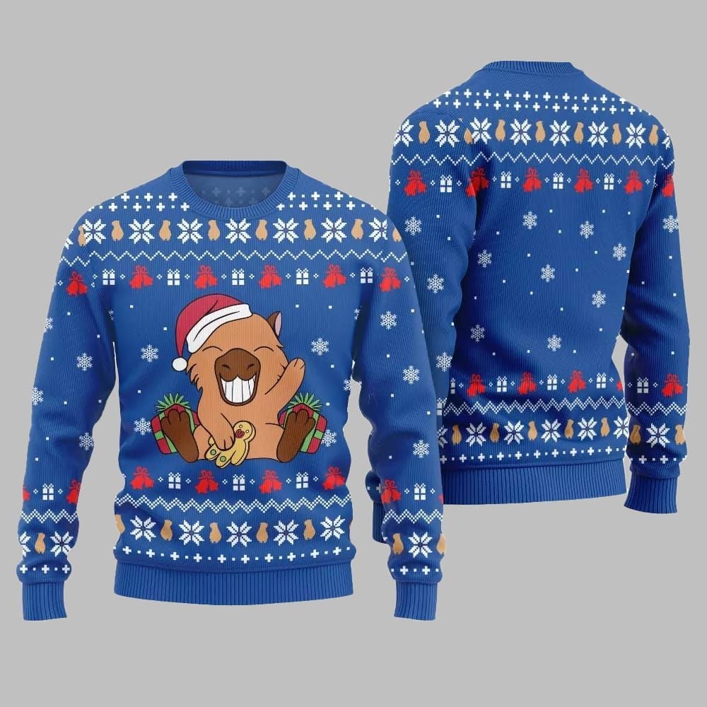2026 Christmas Funny Capybara Santa Hat Ugly Christmas Sweater - Moonbestprint