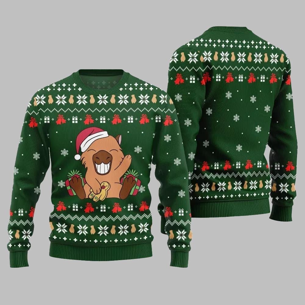 2026 Christmas Funny Capybara Santa Hat Ugly Christmas Sweater - Moonbestprint