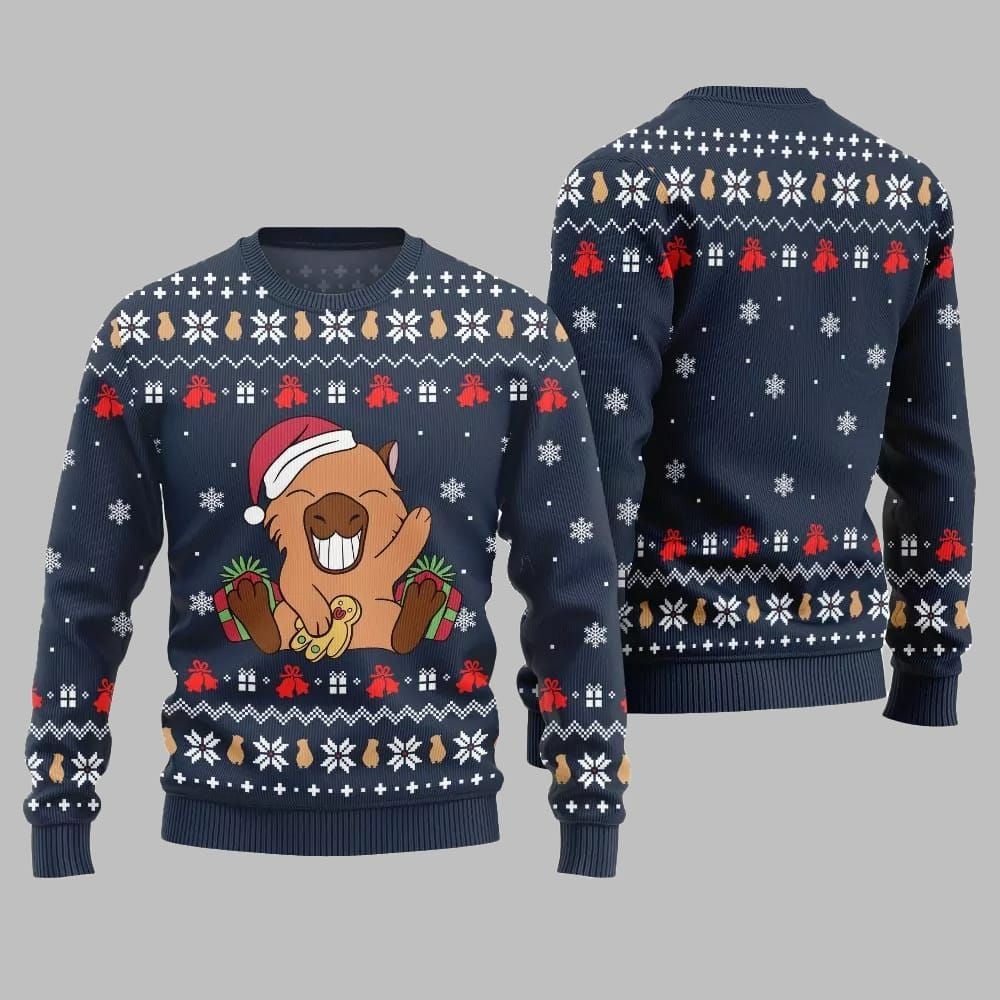 2026 Christmas Funny Capybara Santa Hat Ugly Christmas Sweater - Moonbestprint