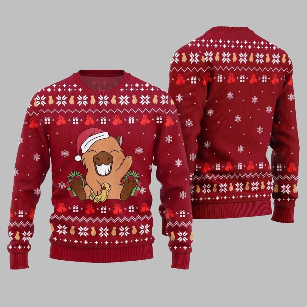 2026 Christmas Funny Capybara Santa Hat Ugly Christmas Sweater - Moonbestprint