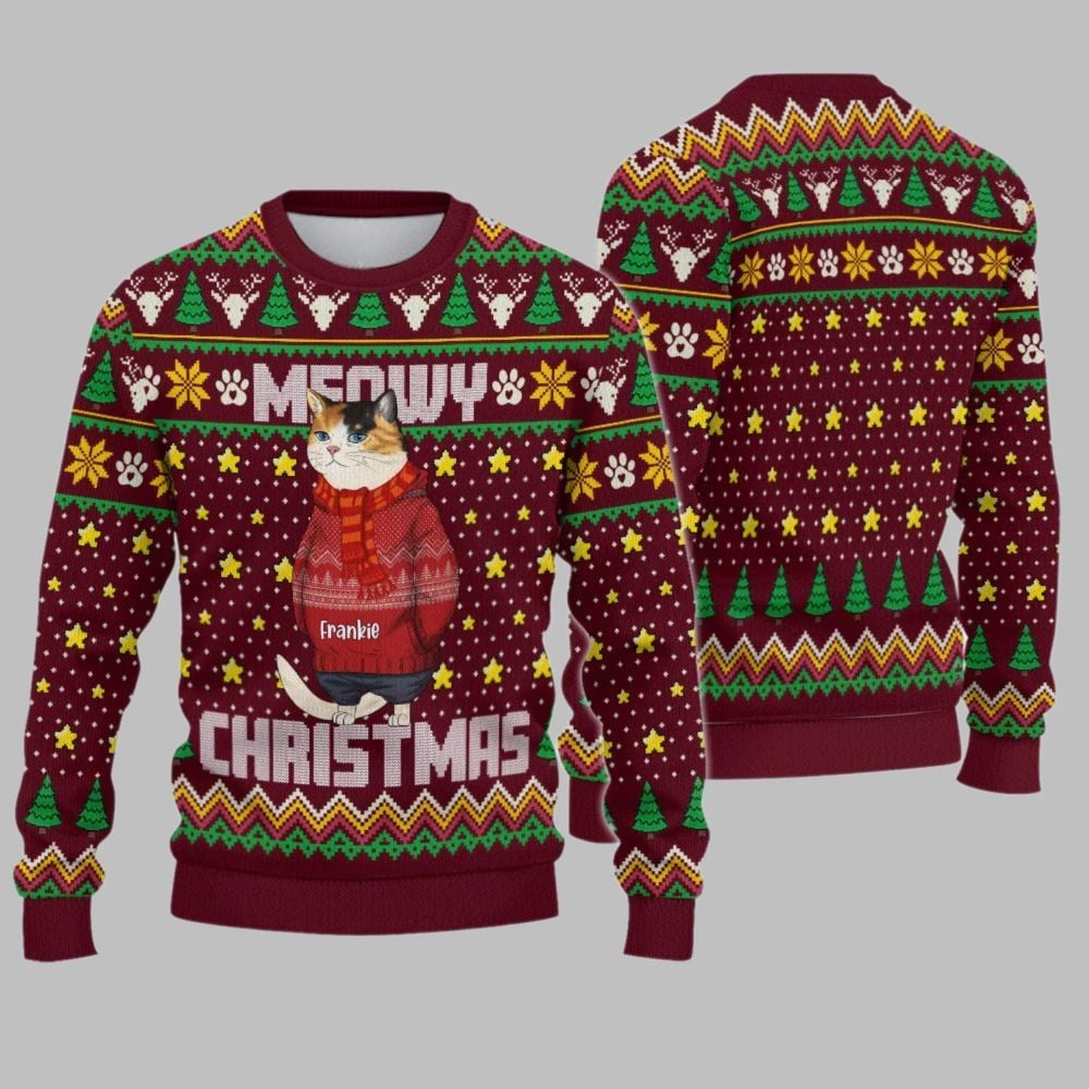 2026 Christmas Funny Cat Meowy Christmas Ugly Sweatshirt - Moonbestprint