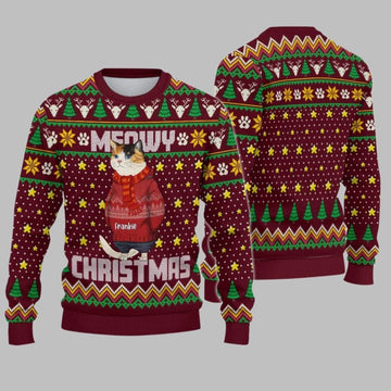 2026 Christmas Funny Cat Meowy Christmas Ugly Sweatshirt - Moonbestprint