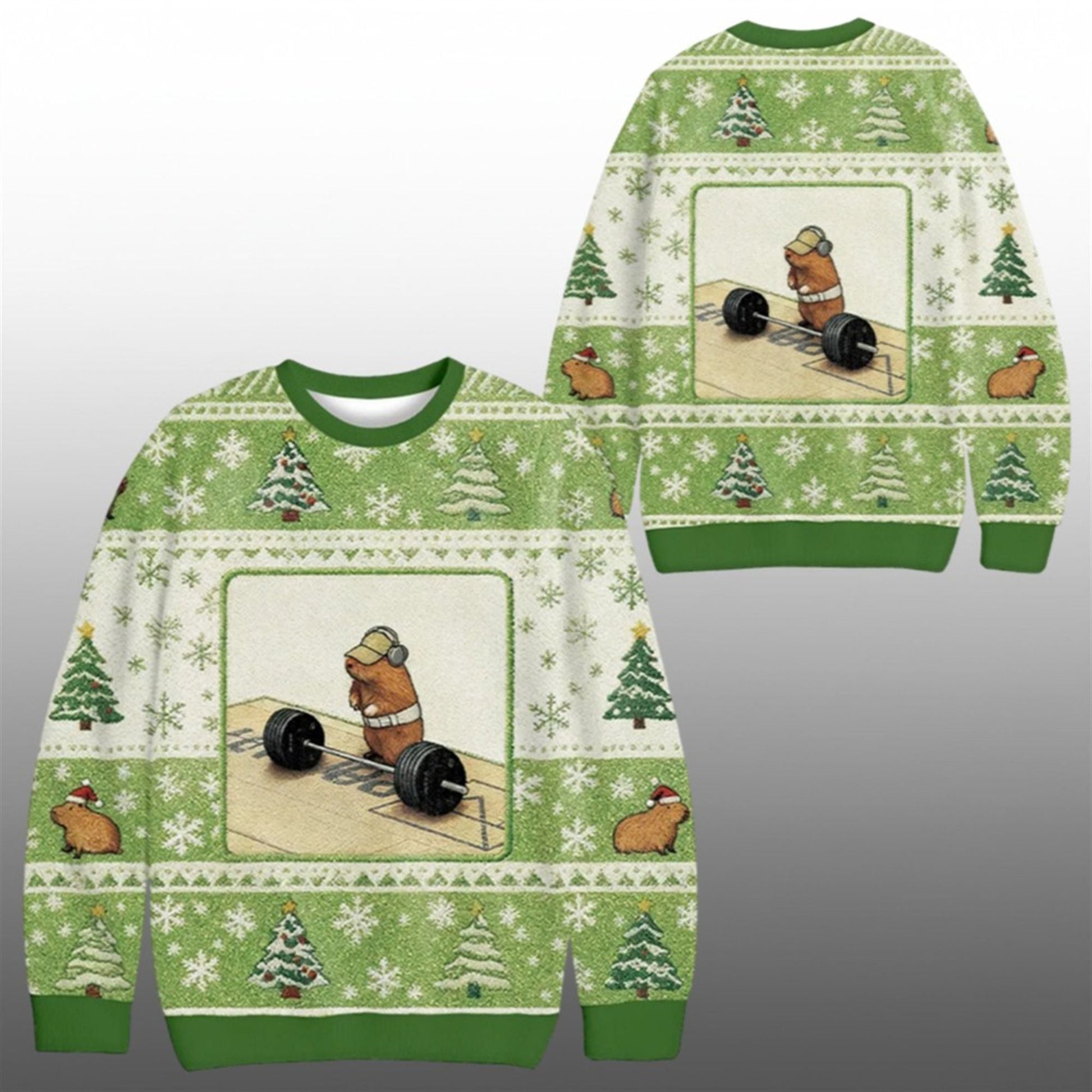 2026 Christmas Funny Cute Rat Weightlifting Meme Ugly Sweater - Moonbestprint