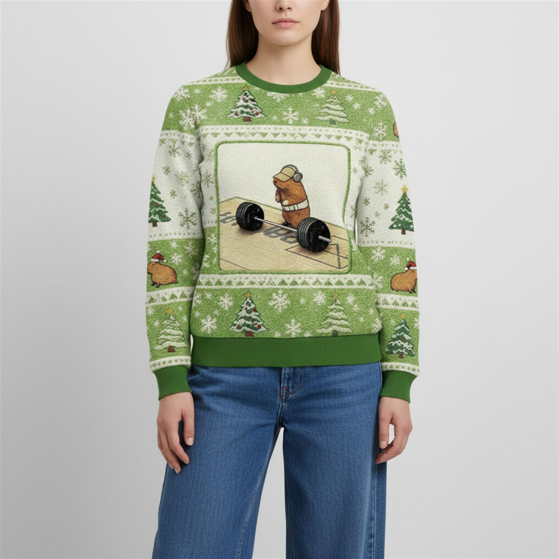 2026 Christmas Funny Cute Rat Weightlifting Meme Ugly Sweater - Moonbestprint