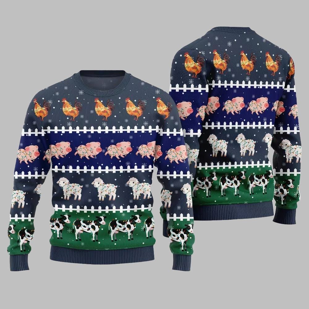 2026 Christmas Funny Farming Animals Ugly Christmas Sweater - Moonbestprint