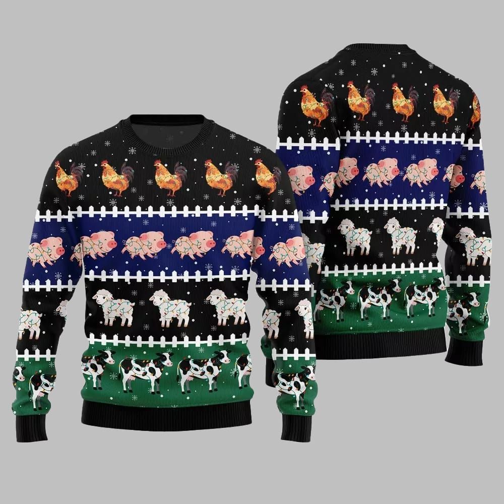 2026 Christmas Funny Farming Animals Ugly Christmas Sweater - Moonbestprint