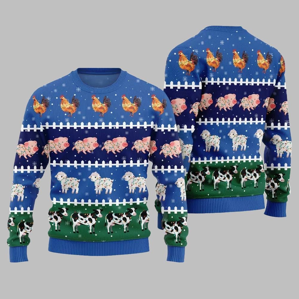 2026 Christmas Funny Farming Animals Ugly Christmas Sweater - Moonbestprint