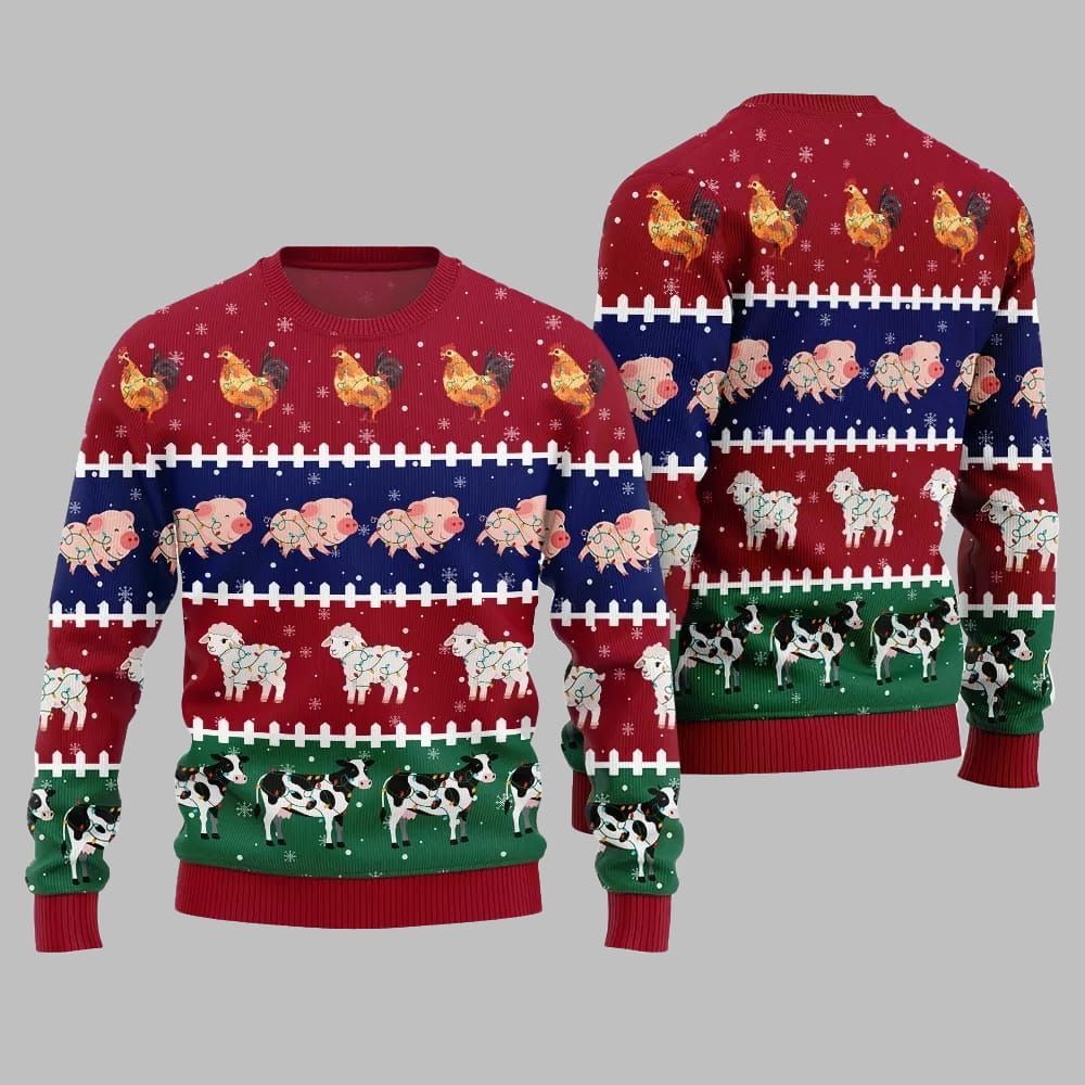 2026 Christmas Funny Farming Animals Ugly Christmas Sweater - Moonbestprint