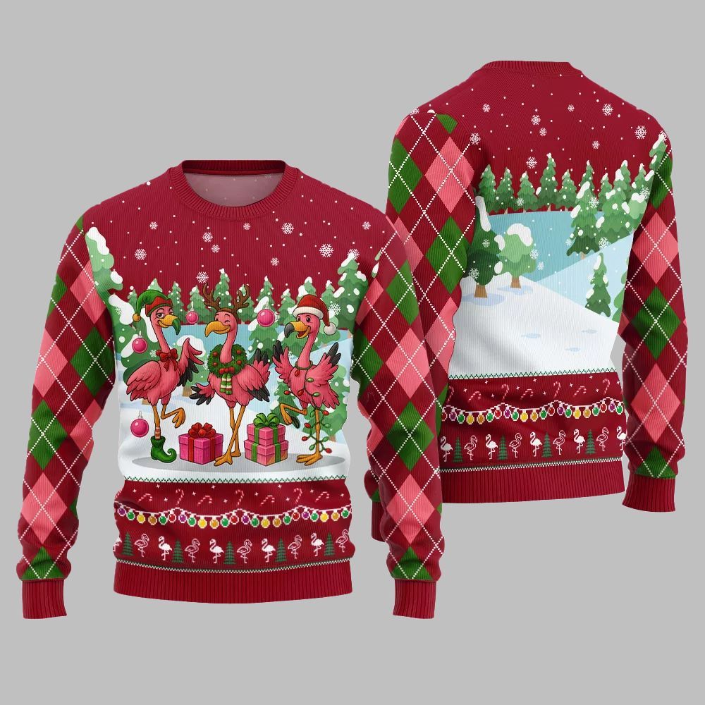 2026 Christmas Funny Flamingo Ugly Christmas Sweater - Moonbestprint