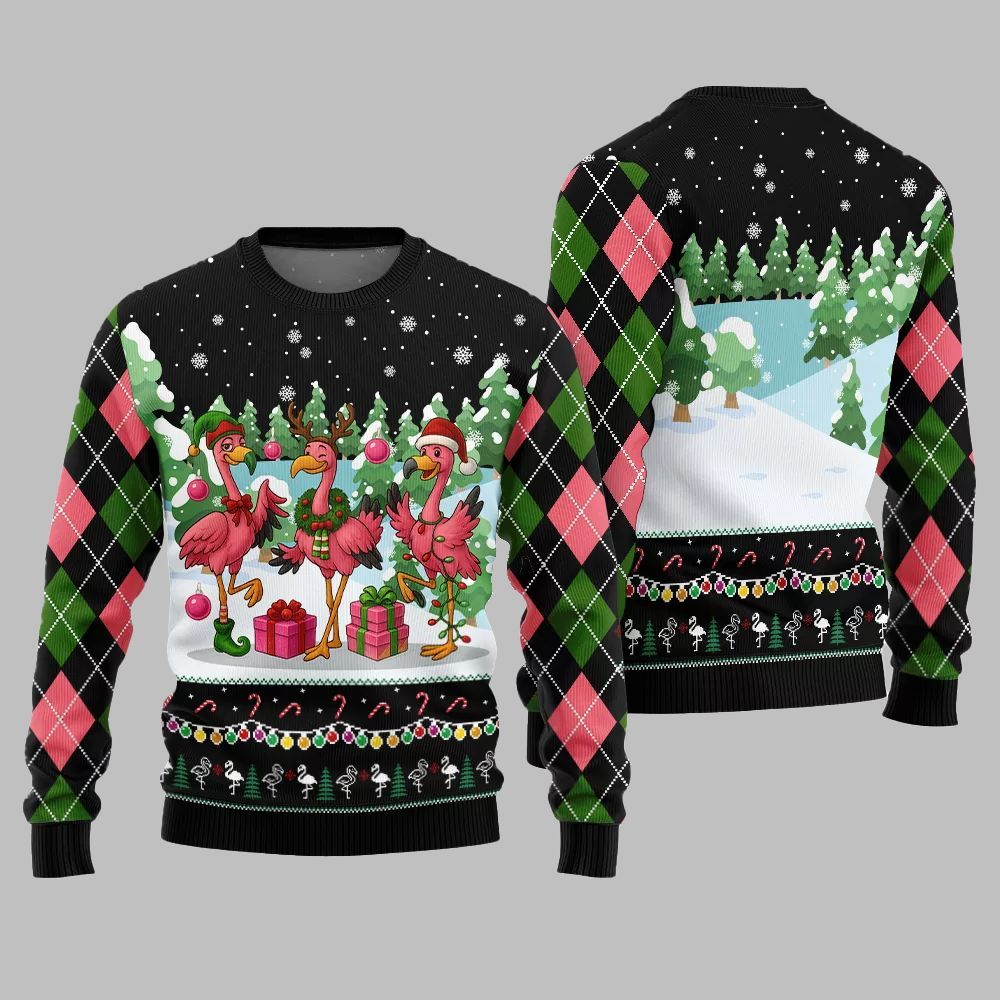 2026 Christmas Funny Flamingo Ugly Christmas Sweater - Moonbestprint