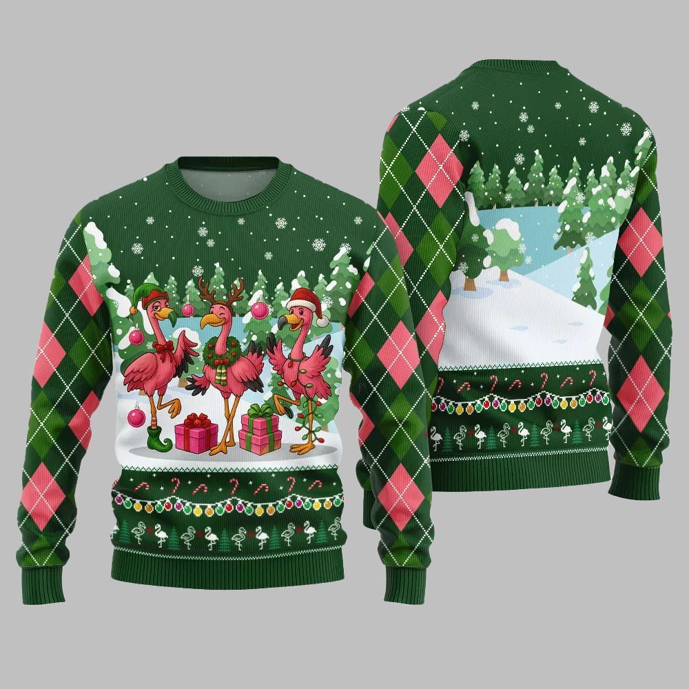 2026 Christmas Funny Flamingo Ugly Christmas Sweater - Moonbestprint