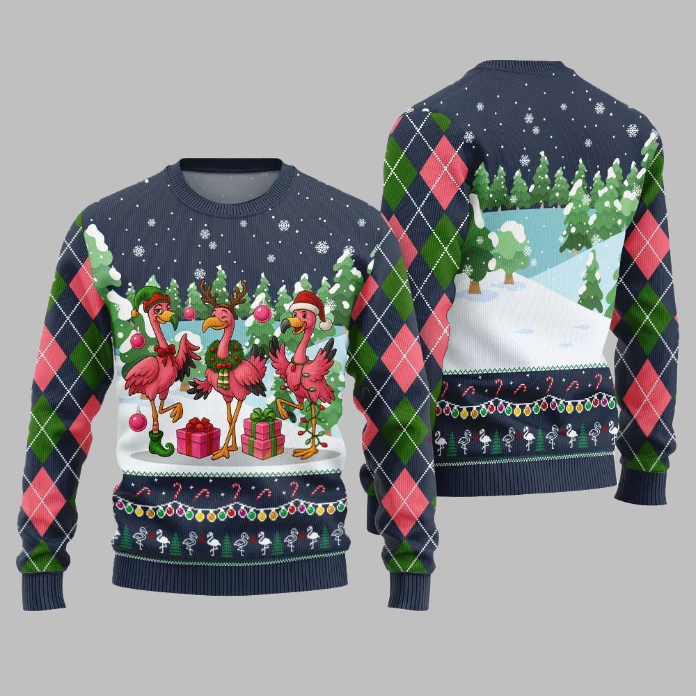 2026 Christmas Funny Flamingo Ugly Christmas Sweater - Moonbestprint