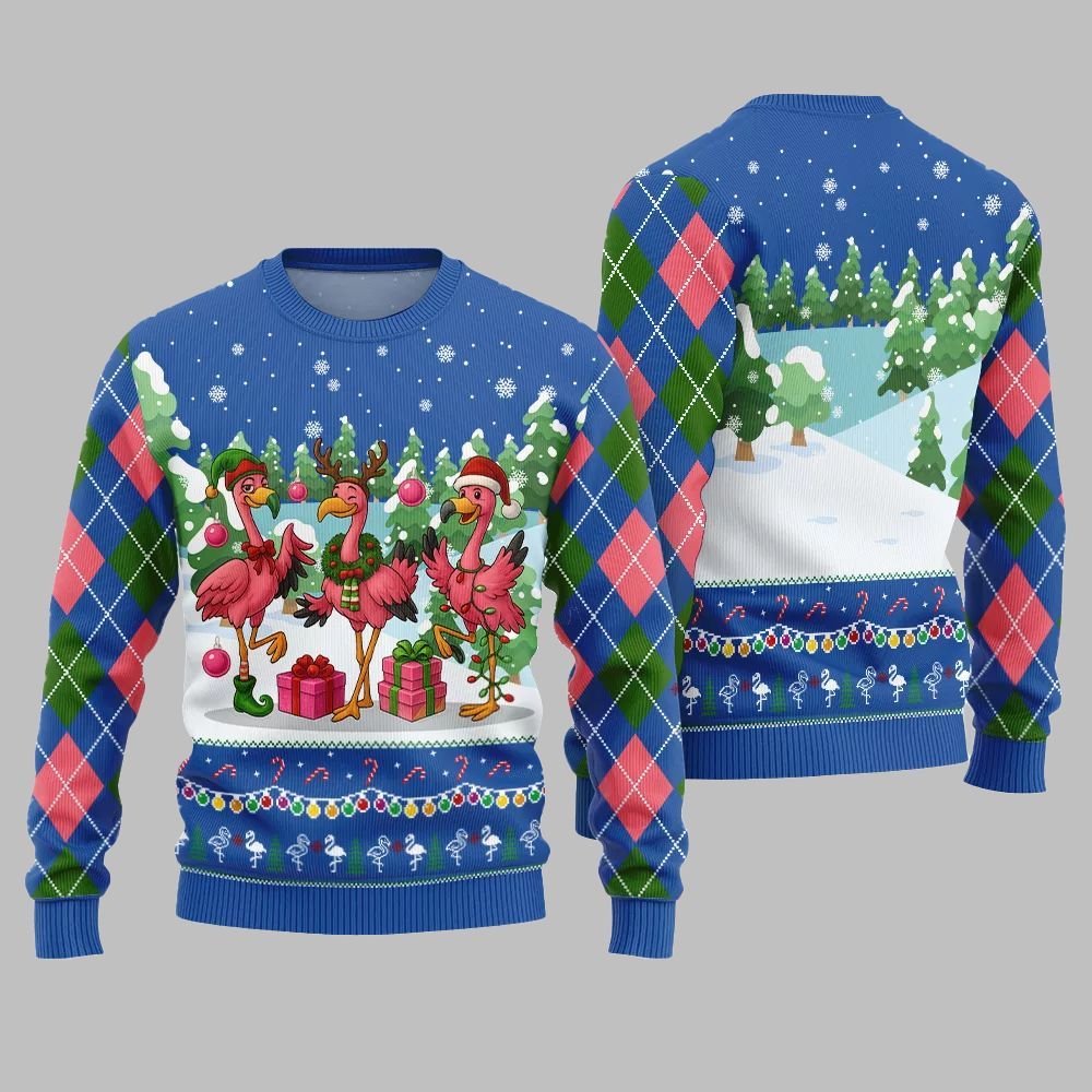 2026 Christmas Funny Flamingo Ugly Christmas Sweater - Moonbestprint