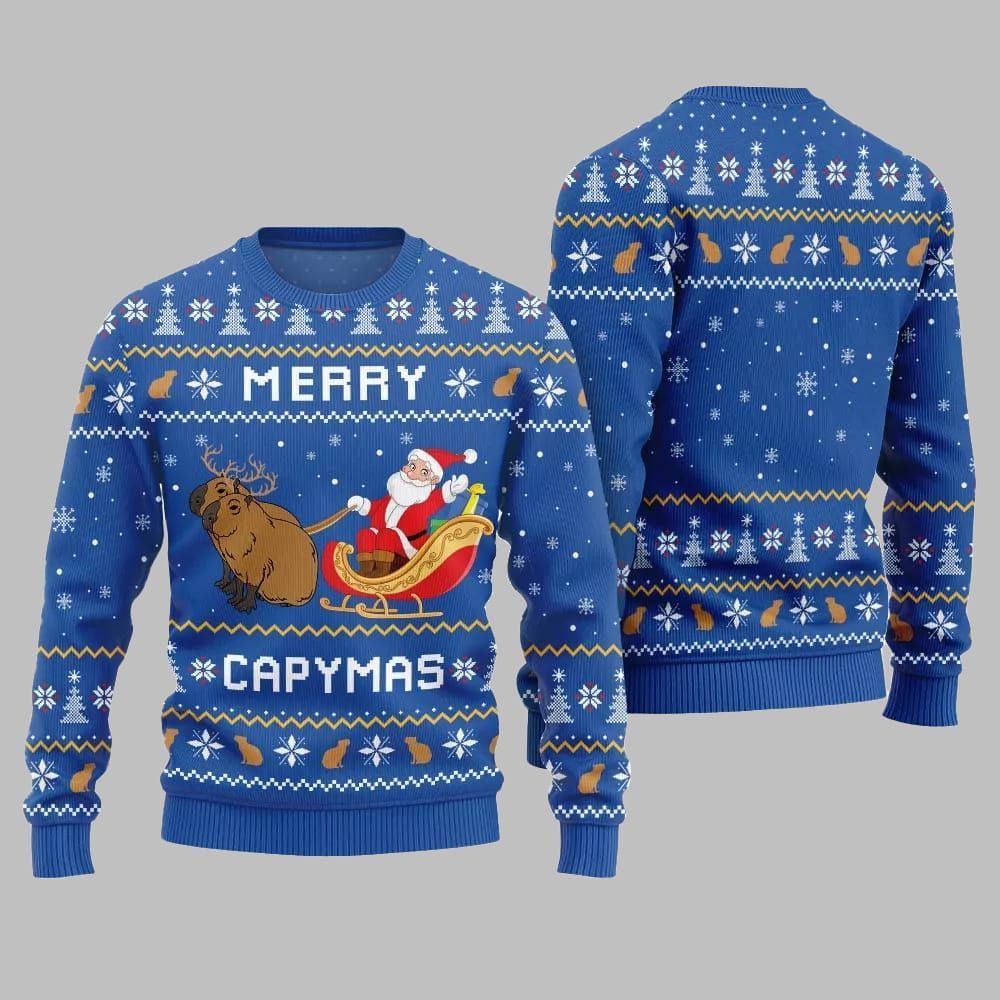 2026 Christmas Funny Merry Capybara Ugly Christmas Sweater - Moonbestprint
