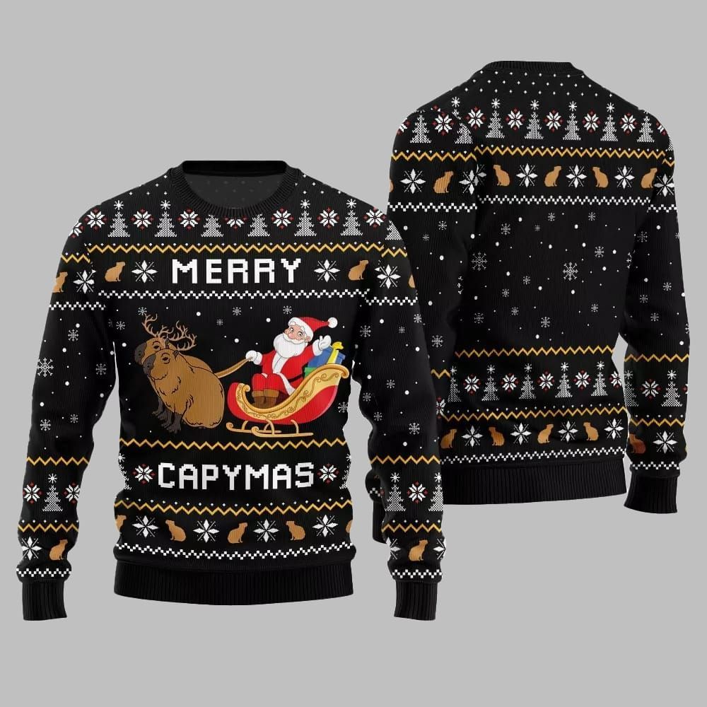 2026 Christmas Funny Merry Capybara Ugly Christmas Sweater - Moonbestprint