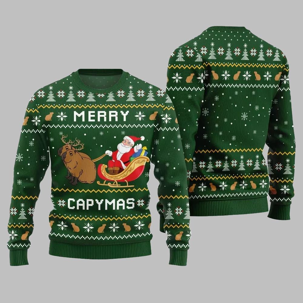 2026 Christmas Funny Merry Capybara Ugly Christmas Sweater - Moonbestprint