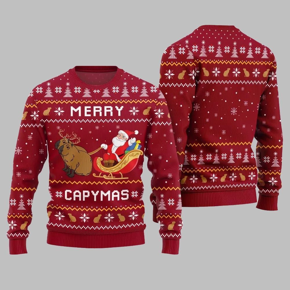 2026 Christmas Funny Merry Capybara Ugly Christmas Sweater - Moonbestprint