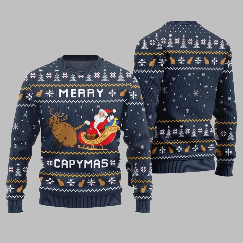 2026 Christmas Funny Merry Capybara Ugly Christmas Sweater - Moonbestprint