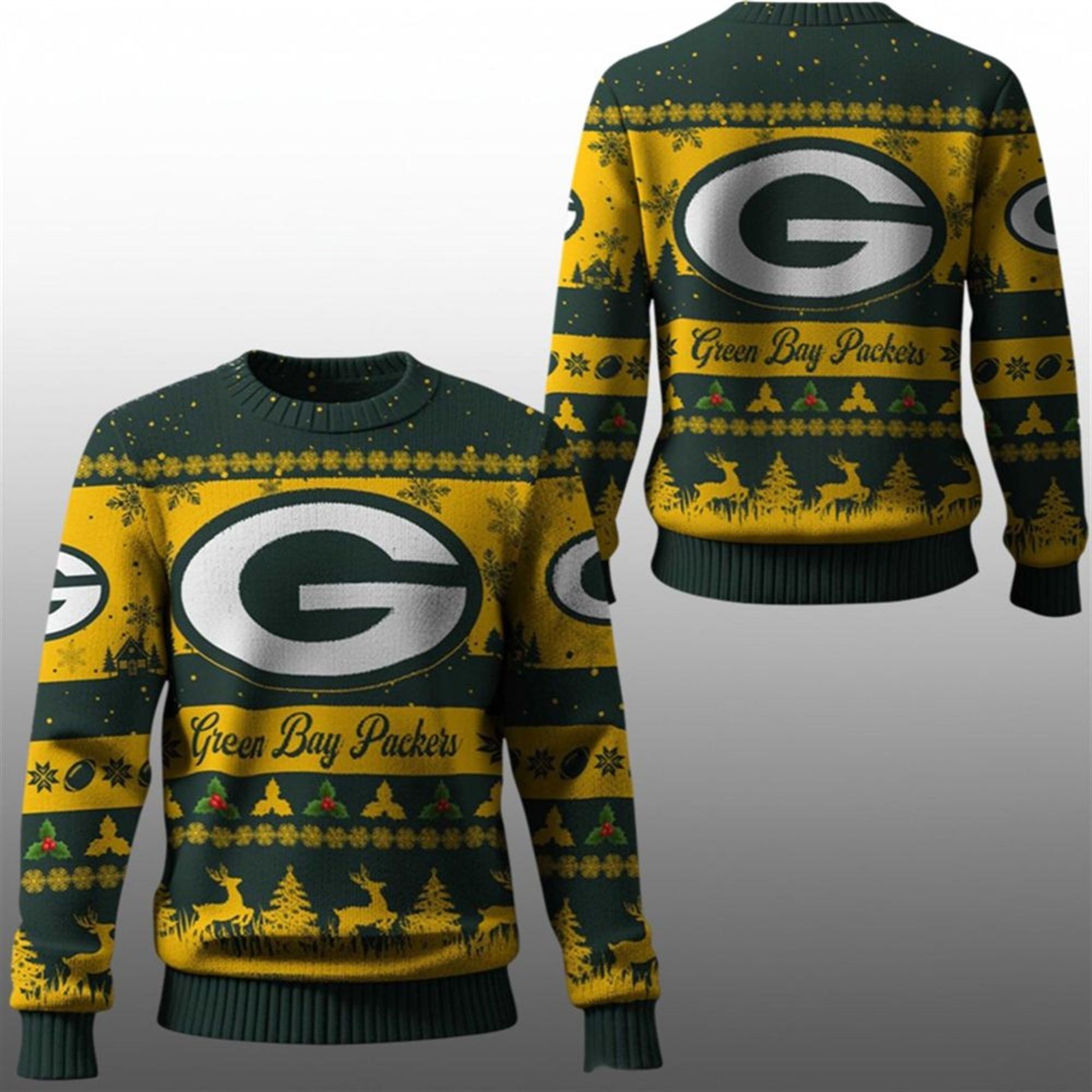 2026 Christmas GB Packers Festive Reindeer Tree Ugly Sweater - Moonbestprint