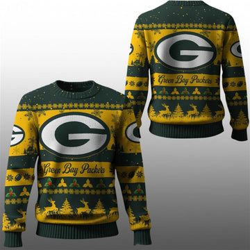 2026 Christmas GB Packers Festive Reindeer Tree Ugly Sweater - Moonbestprint