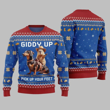 2026 Christmas Giddy Up Pick Up Your Feet Capybara Dachshund Ugly Christmas Sweater - Moonbestprint