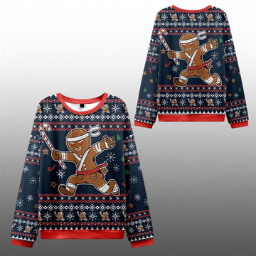 2026 Christmas Gingerbread Man Japanese Samurai Ugly Sweater - Moonbestprint