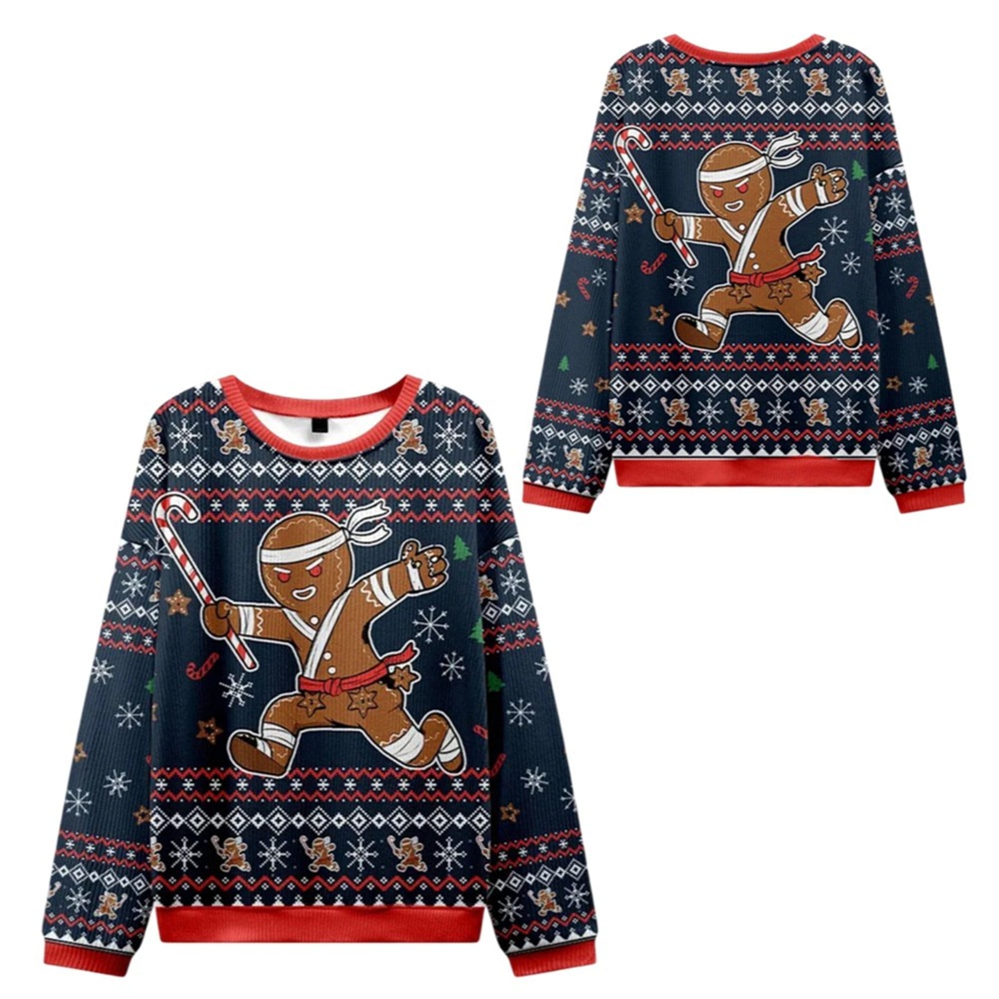 2026 Christmas Gingerbread Man Japanese Samurai Ugly Sweater - Moonbestprint