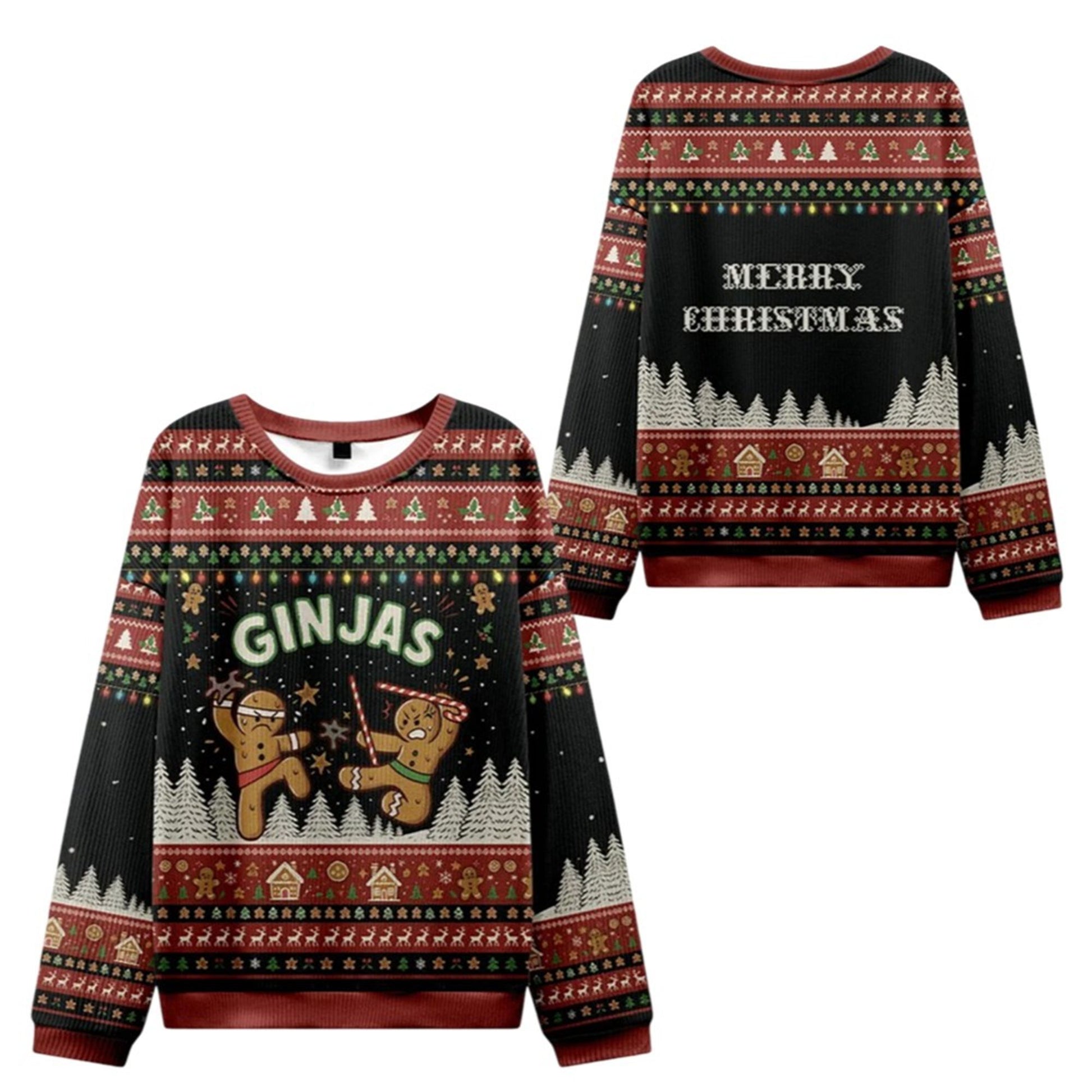 2026 Christmas Gingerbread Ninjas In Battle Ugly Sweater - Moonbestprint