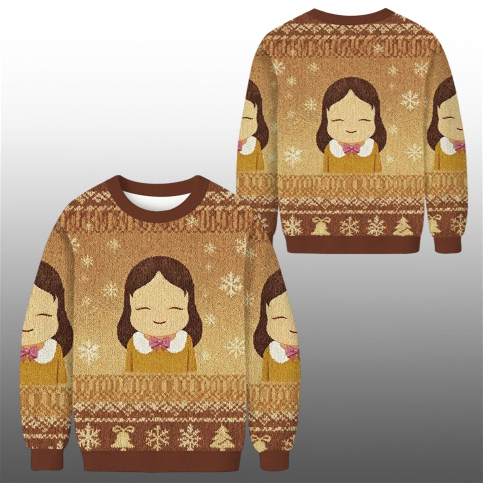2026 Christmas Girl Eyes Closed Ugly Sweater - Moonbestprint