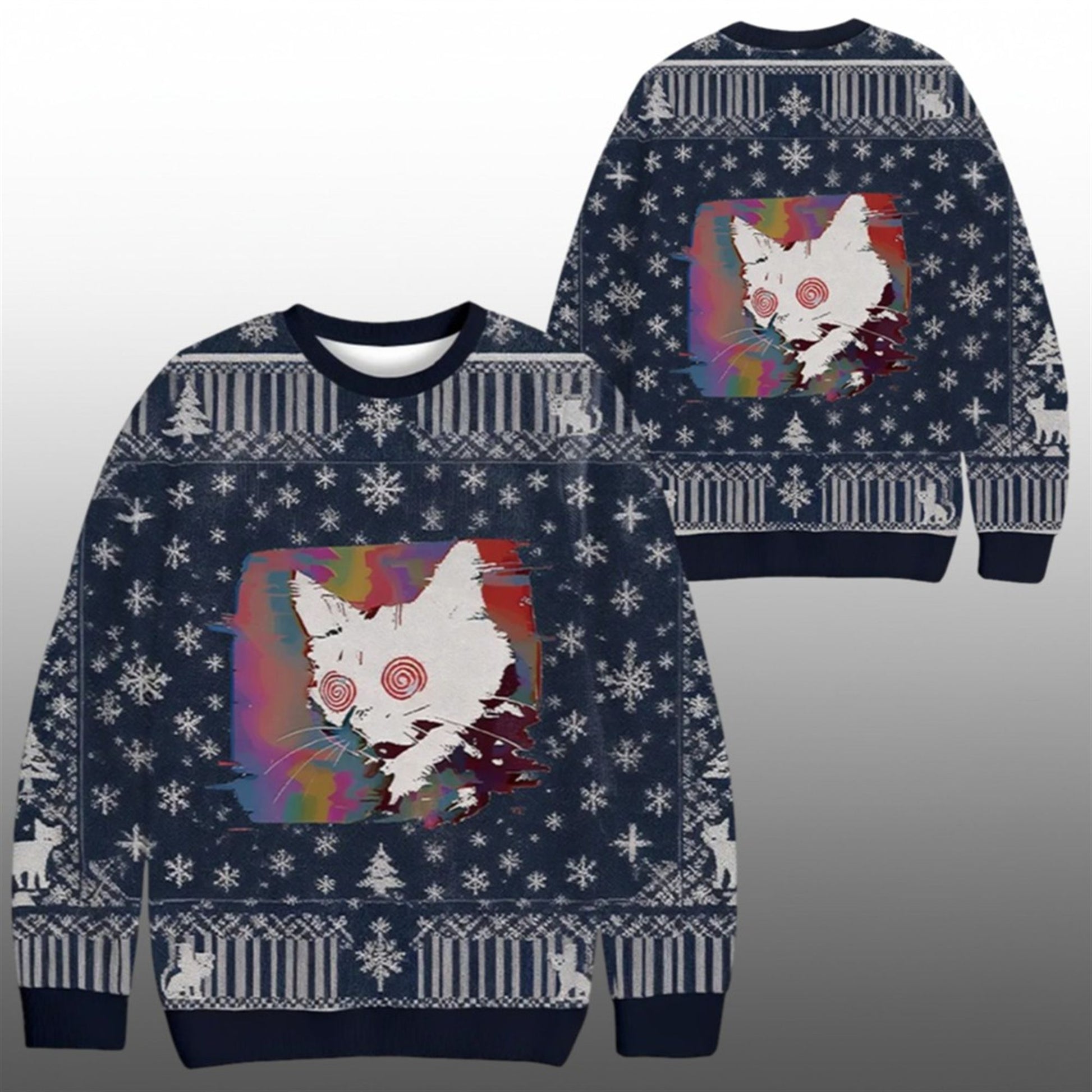 2026 Christmas Glitch Cat Ugly Sweater - Moonbestprint