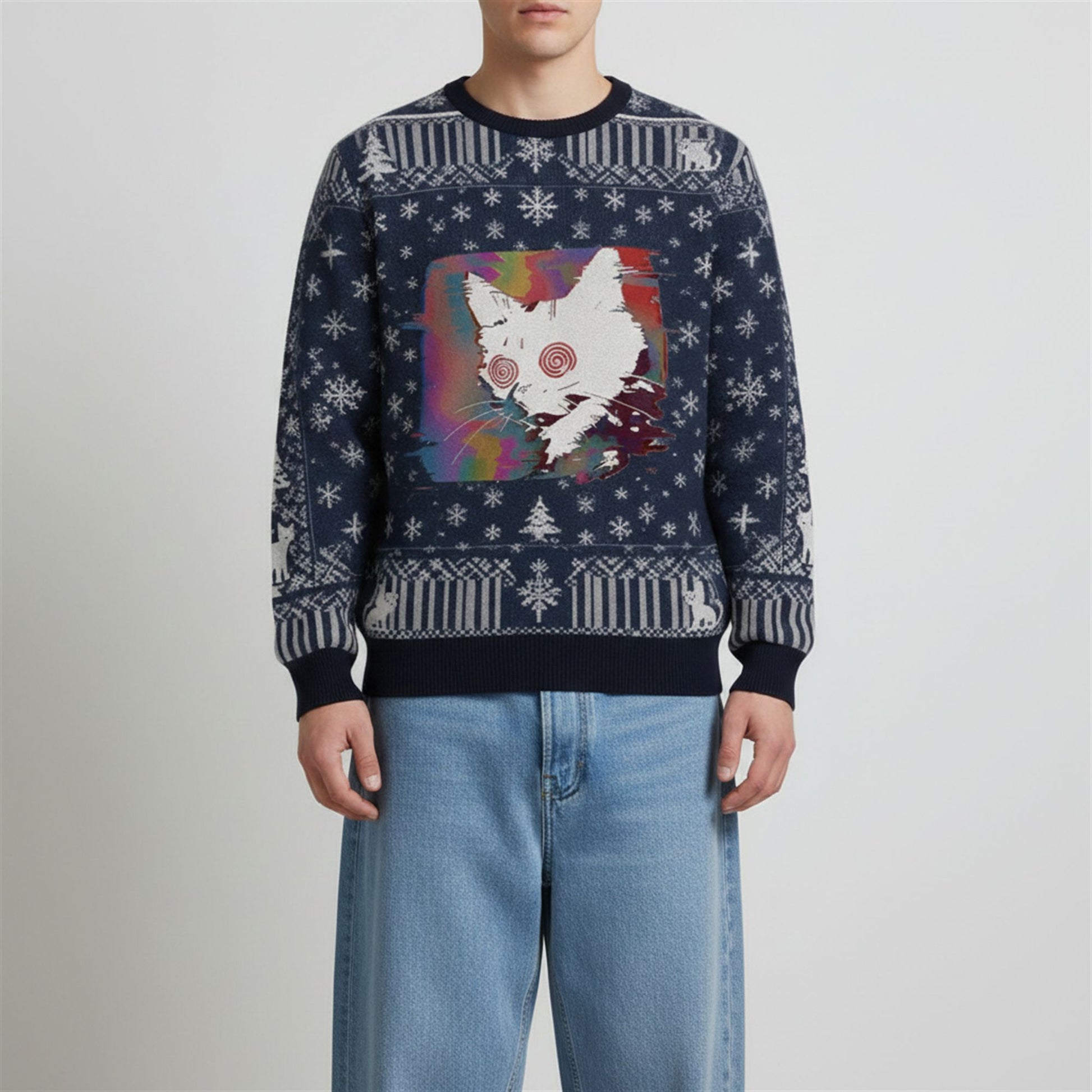 2026 Christmas Glitch Cat Ugly Sweater - Moonbestprint