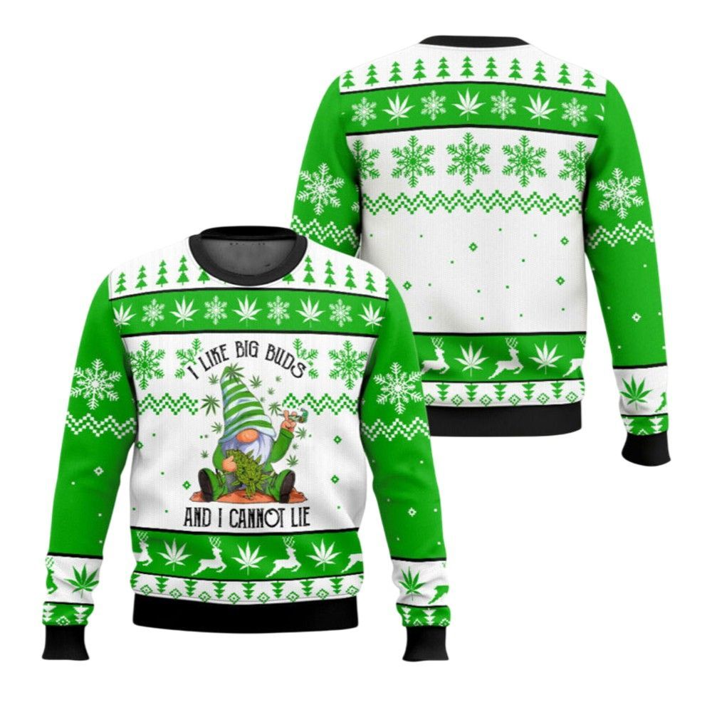 2026 Christmas Gnome I Like Big Buds And I Cannot Lie Ugly Christmas Sweater - Moonbestprint
