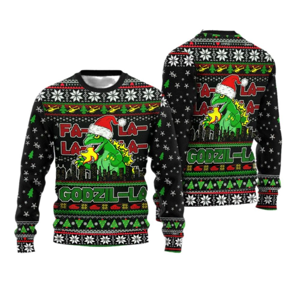 2026 Christmas Godzila Falalalala Ugly Christmas Sweater - Moonbestprint