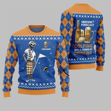 2026 Christmas Golf And Beer Ugly Sweater - Moonbestprint
